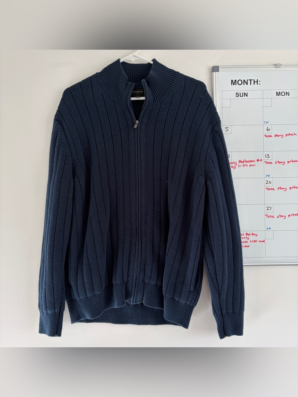 Banana Republic Men's Navy Ribbed Half-Zip Sweater